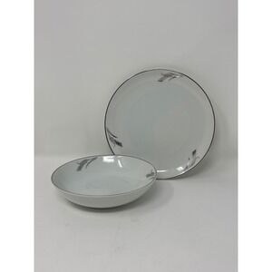 Fukagawa Arita Japan Porcelain Soup Bowl+side plate pattern 931 Silver Wheat